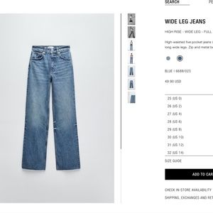 Zara Wide Leg High Rise Jeans